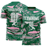 Custom Figure White Kelly Green-Light Pink Fluid Art Splash Sublimation Soccer Uniform Jersey