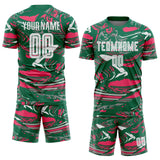 Custom Figure White Kelly Green-Neon Pink Fluid Art Splash Sublimation Soccer Uniform Jersey