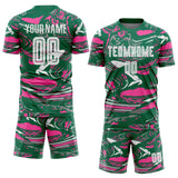 Custom Figure White Kelly Green-Pink Fluid Art Splash Sublimation Soccer Uniform Jersey