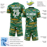 Custom Figure White Kelly Green-Old Gold Fluid Art Splash Sublimation Soccer Uniform Jersey