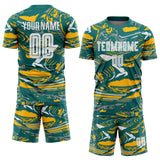 Custom Figure White Teal-Gold Fluid Art Splash Sublimation Soccer Uniform Jersey