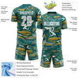Custom Figure White Teal-Old Gold Fluid Art Splash Sublimation Soccer Uniform Jersey