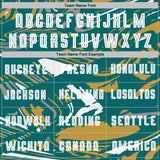 Custom Figure White Teal-Old Gold Fluid Art Splash Sublimation Soccer Uniform Jersey