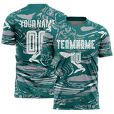 Custom Figure White Teal-Gray Fluid Art Splash Sublimation Soccer Uniform Jersey