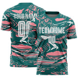 Custom Figure White Teal-Medium Pink Fluid Art Splash Sublimation Soccer Uniform Jersey