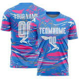 Custom Figure White Powder Blue-Pink Fluid Art Splash Sublimation Soccer Uniform Jersey