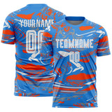 Custom Figure White Powder Blue-Orange Fluid Art Splash Sublimation Soccer Uniform Jersey