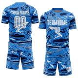 Custom Figure White Powder Blue-Navy Fluid Art Splash Sublimation Soccer Uniform Jersey