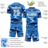 Custom Figure White Powder Blue-Navy Fluid Art Splash Sublimation Soccer Uniform Jersey