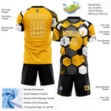 Custom Black Gold-White Geometric Shape Sublimation Soccer Uniform Jersey