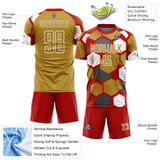 Custom Red Old Gold-White Geometric Shape Sublimation Soccer Uniform Jersey