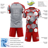 Custom Red Gray-White Geometric Shape Sublimation Soccer Uniform Jersey