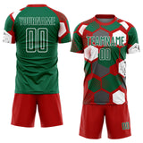 Custom Red Kelly Green-White Geometric Shape Sublimation Soccer Uniform Jersey
