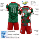 Custom Red Kelly Green-White Geometric Shape Sublimation Soccer Uniform Jersey