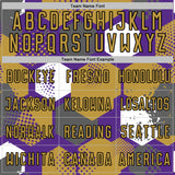 Custom Purple Old Gold White-Black Geometric Shape Sublimation Soccer Uniform Jersey