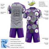 Custom Purple Gray White-Black Geometric Shape Sublimation Soccer Uniform Jersey