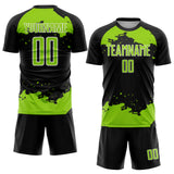 Custom Black Neon Green-White Abstract Fragment Art Sublimation Soccer Uniform Jersey