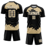 Custom Black Vegas Gold-White Abstract Fragment Art Sublimation Soccer Uniform Jersey