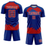 Custom Royal Red-White Abstract Fragment Art Sublimation Soccer Uniform Jersey