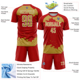 Custom Red Old Gold-White Abstract Fragment Art Sublimation Soccer Uniform Jersey