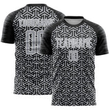 Custom Black Gray-White Geometric Arrow Sublimation Soccer Uniform Jersey