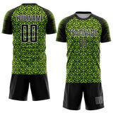 Custom Black Neon Green-White Geometric Arrow Sublimation Soccer Uniform Jersey