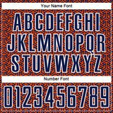 Custom Navy Orange-White Geometric Arrow Sublimation Soccer Uniform Jersey