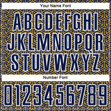 Custom Navy Old Gold-White Geometric Arrow Sublimation Soccer Uniform Jersey