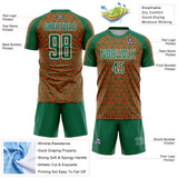 Custom Kelly Green Orange-White Geometric Arrow Sublimation Soccer Uniform Jersey