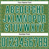 Custom Kelly Green Old Gold-White Geometric Arrow Sublimation Soccer Uniform Jersey