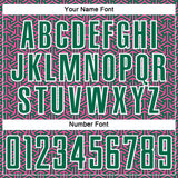 Custom Kelly Green Pink-White Geometric Arrow Sublimation Soccer Uniform Jersey