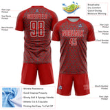 Custom Red Steel Gray-White Geometric Arrow Sublimation Soccer Uniform Jersey