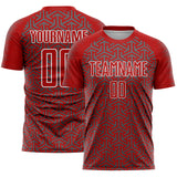Custom Red Steel Gray-White Geometric Arrow Sublimation Soccer Uniform Jersey