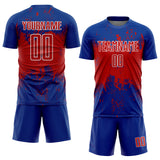 Custom Royal Red-White Abstract Splatter Grunge Art Sports Sublimation Soccer Uniform Jersey