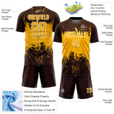 Custom Brown Gold-White Abstract Splatter Grunge Art Sports Sublimation Soccer Uniform Jersey