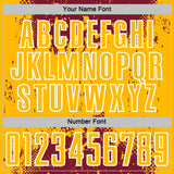 Custom Crimson Gold-White Abstract Splatter Grunge Art Sports Sublimation Soccer Uniform Jersey