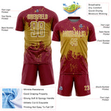 Custom Crimson Old Gold-White Abstract Splatter Grunge Art Sports Sublimation Soccer Uniform Jersey