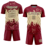 Custom Crimson Cream-Black Abstract Splatter Grunge Art Sports Sublimation Soccer Uniform Jersey