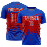Custom Thunder Blue Red-White Abstract Splatter Grunge Art Sports Sublimation Soccer Uniform Jersey