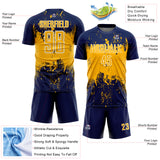 Custom Navy Gold-White Abstract Splatter Grunge Art Sports Sublimation Soccer Uniform Jersey