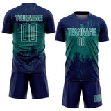 Custom Navy Teal-White Abstract Splatter Grunge Art Sports Sublimation Soccer Uniform Jersey