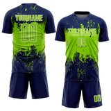 Custom Navy Neon Green-White Abstract Splatter Grunge Art Sports Sublimation Soccer Uniform Jersey
