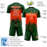 Custom Green Orange-White Abstract Splatter Grunge Art Sports Sublimation Soccer Uniform Jersey
