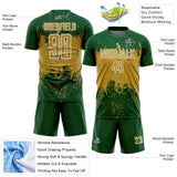 Custom Green Old Gold-White Abstract Splatter Grunge Art Sports Sublimation Soccer Uniform Jersey
