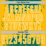 Custom Kelly Green Gold-White Abstract Splatter Grunge Art Sports Sublimation Soccer Uniform Jersey