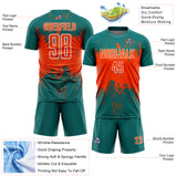 Custom Teal Orange-White Abstract Splatter Grunge Art Sports Sublimation Soccer Uniform Jersey