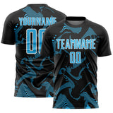 Custom Black Sky Blue-White Curve Lines Sports Sublimation Soccer Uniform Jersey
