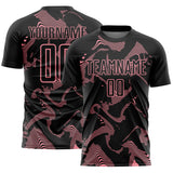 Custom Black Medium Pink Curve Lines Sports Sublimation Soccer Uniform Jersey
