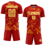 Custom Red Gold-White Curve Lines Sports Sublimation Soccer Uniform Jersey