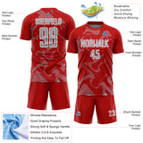 Custom Red Gray-White Curve Lines Sports Sublimation Soccer Uniform Jersey